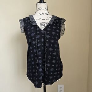 Lucky Brand Sleeveless Top Womens M Black Ruffle Babydoll